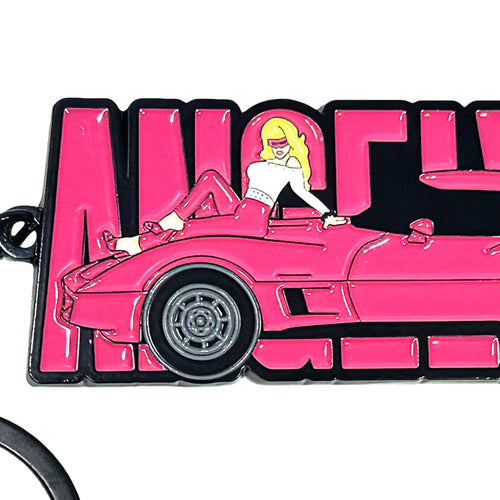 ANGELYNE Keychain Pink Corvette Billboard Queen Metal Enamel