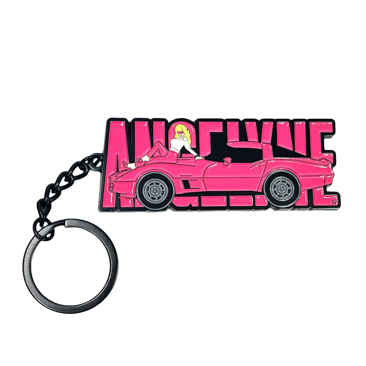 ANGELYNE Keychain Pink Corvette Billboard Queen Metal Enamel
